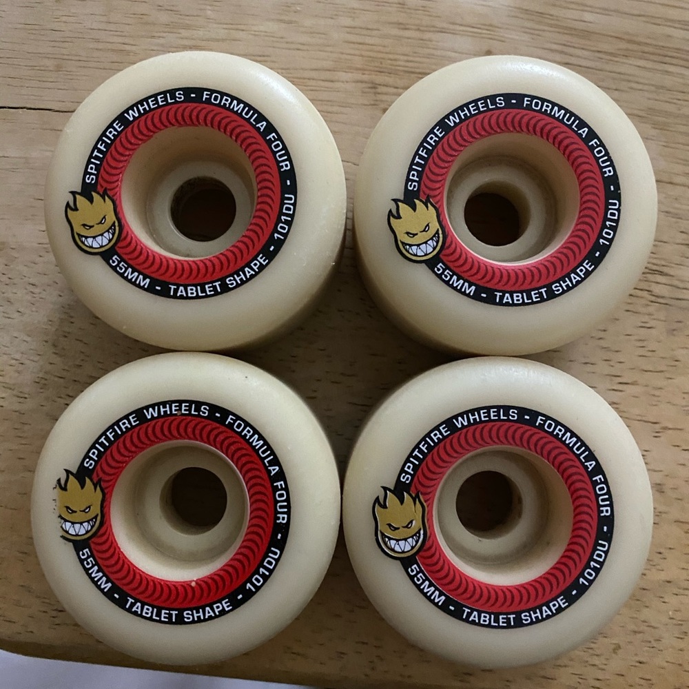 Skateboarding wheels.